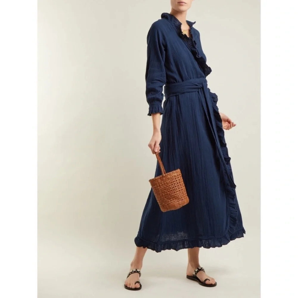 RHODE RESORT Jagger Ruffle-Trimmed Wrap Dress Cotton Gauze size medium